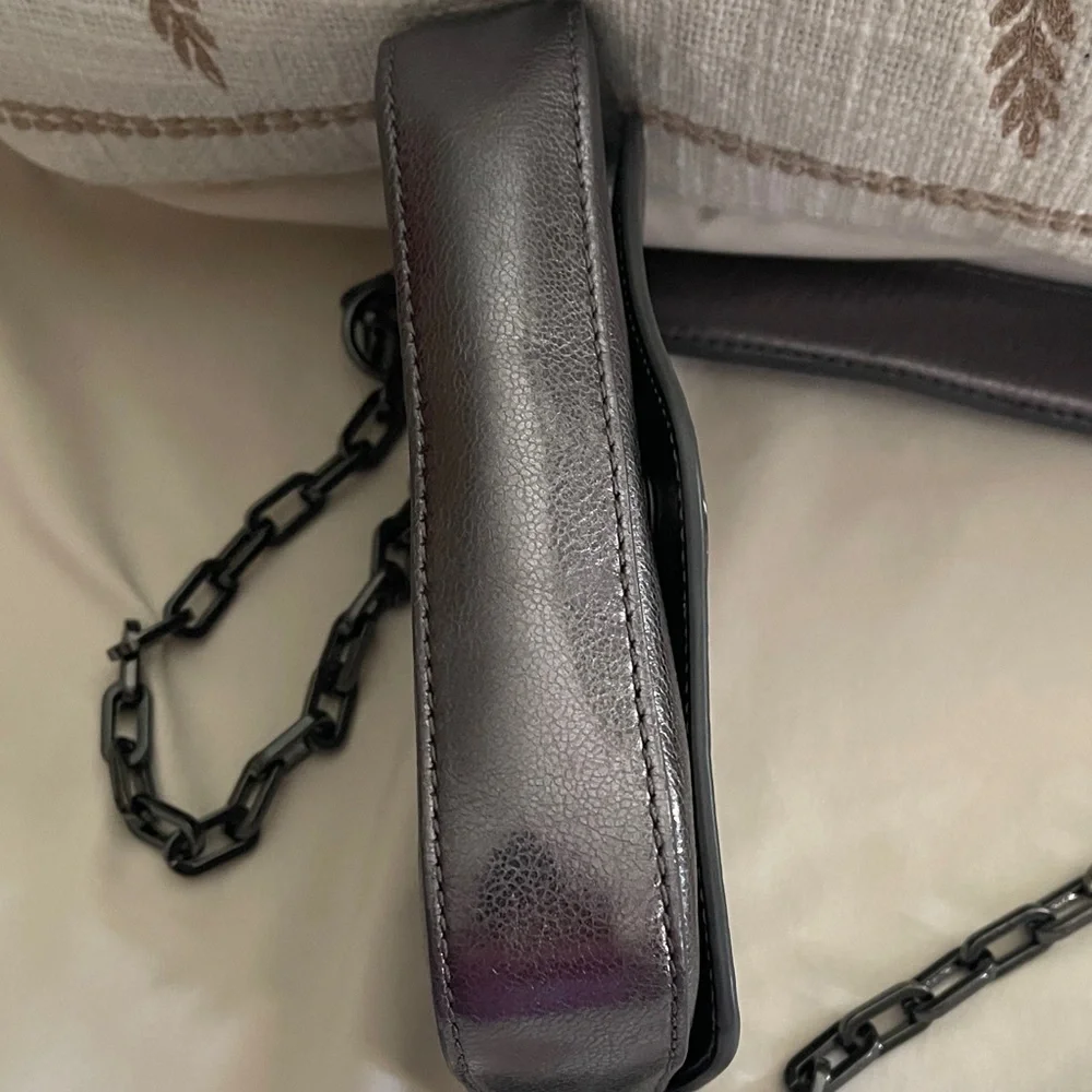 Tory Burch Gunmetal Chain on Metallic Black Crossbody Bag with Dust Bag